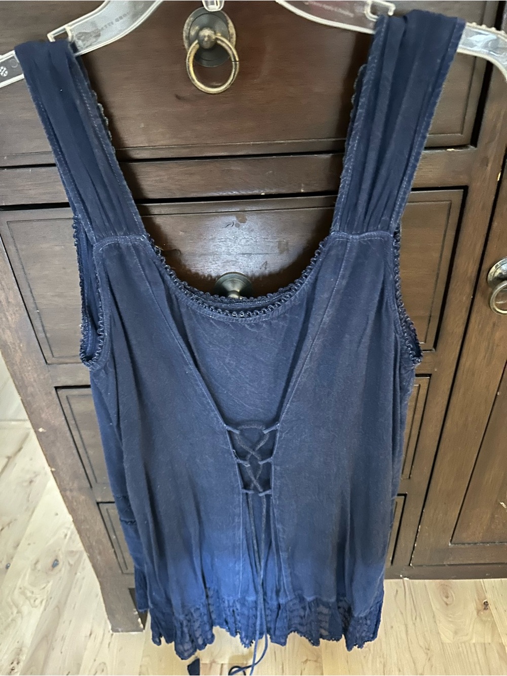 Rebellion Navy Crochet-Front Sleeveless Camisole - Picture 2 of 4